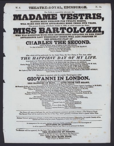 Divadelní program pro Theatre Royal, Edinburgh, 9. října 1829 (litho) od Scottish School