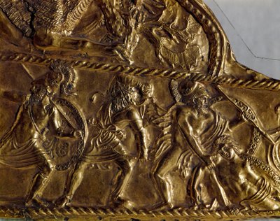 Skytské umění (skytská nebo skytská civilizace): potažení stvolů zlatem s vyobrazením bitvy Řeků proti barbarům, 6. století př. Kr. Petrohrad, Ermitáž muzeum od Scythian Scythian