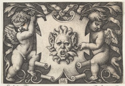 Maska na erbu podporovaná dvěma génii, 1544. od Sebald Beham