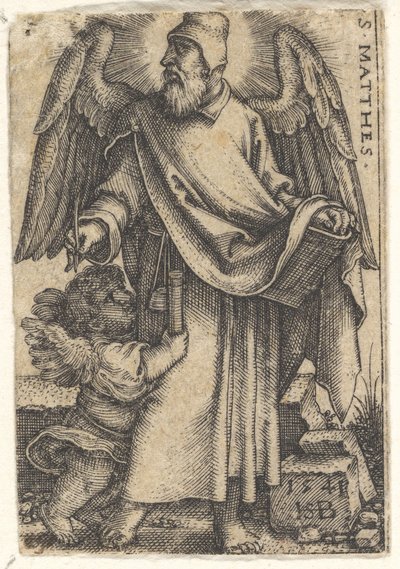 1. deska: Svatý Matouš s hlavou otočenou z profilu doleva, cherubín vlevo dole..., 1541. od Sebald Beham