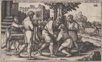 Návrat marnotratného syna, z Historie marnotratného syna, ca. 1540., od Sebald Beham