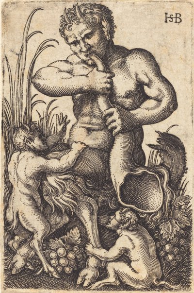 Satyr troubí na roh od Sebald Beham