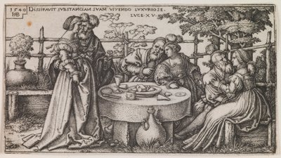 Marnotratný syn plýtvá svým bohatstvím ze série „Historie marnotratného syna“ od Sebald Beham