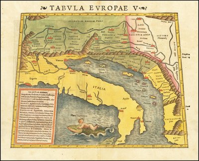 1545 Ptolemaiova 5. mapa Evropy, Sebastian Munster od Sebastian Munster