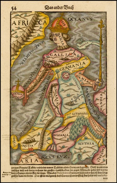Europa regina Queen Europe Z Cosmographia, 1570 od Sebastian Munster