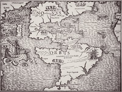 Mapa Ameriky zobrazující Atlantský a Tichý oceán od Sebastian Munster