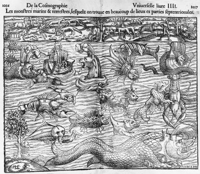 Mořská a pozemská monstra, ilustrace z Cosmographia Universalis, Sebastian Munster (1489-1552) od Sebastian Munster