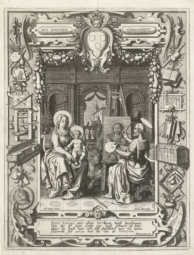 Erb Cechu svatého Lukáše s obrazem svatého Lukáše Madona s dítětem, 1620-21 od Sebastian Vrancx