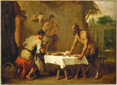Le satyr et le paysan - Satyr a rolník, Ezopova bajka ... od Sebastiano (attr. to) Ricci