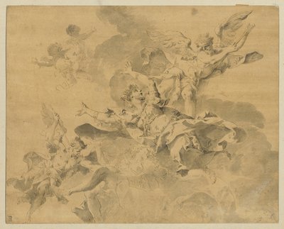 Královna poslaná do pekla anděly pomsty, kolem 1676-1746 (pero, inkoust a mytí na papíře) od Sebastiano Galeotti