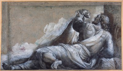 Ležící apoštol (černá křída s hnědou barvou na carta azzurra) od Sebastiano del (c.1485 1547) Piombo