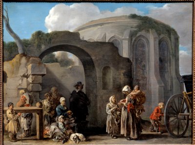 Les beggars Obraz Sebastiena Bourdona (1616-1671) 17. století Sun. 0,49x0,65 m od Sébastien Bourdon