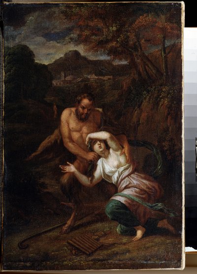 ""Pan et la nymphe Syrinx"" (Pan and Nymph Syrinx) Malba Sebastiena Bourdona (1616-1671) Státní muzeum pod širým nebem Palác Gatchina ze 17. století, Petrohrad od Sébastien Bourdon