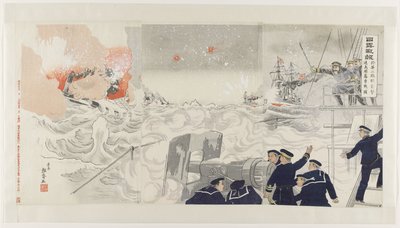 Druhý útok na Port Arthur loděmi Hayatori a Asagiri Yori dai ni Ryojun shôgeki Hayatori asagiri yûsen zu (titul na objektu) Hlášení rusko-japonské války (název série) Nichirô senpô (název série na objektu) od Seisai