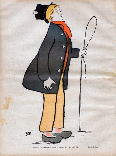 Albert Jules Dumont (1862-1932) dit Albert Brasseur, herec bulvárního divadla a operety v časopise Varietes - Karikatura SEM (Georges Goursat) (1863-1934) v „“ Le rire de 1902 - od Sem
