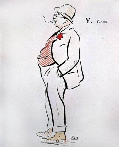 Cartoon of American in "" Alphabet of Sem"" (1863 - 1934), Y jako Yankee, n. d., 20. století. od Sem