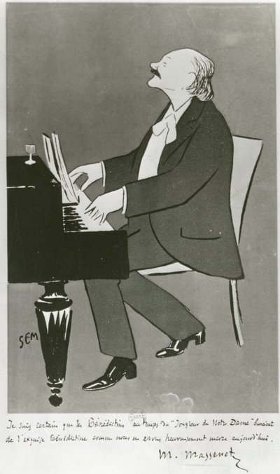 Francouzský skladatel Jules Massenet hraje (kresba) od Sem