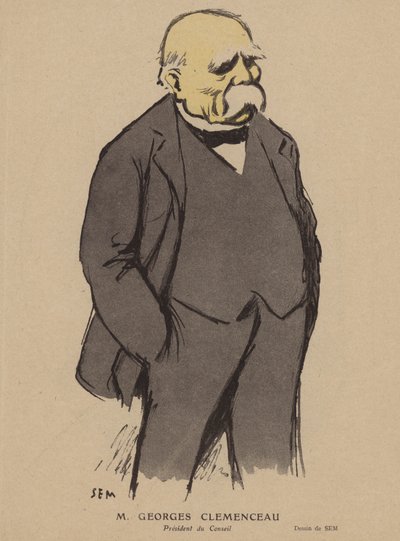 Georges Clemenceau , francouzský politik (barva litho) od Sem