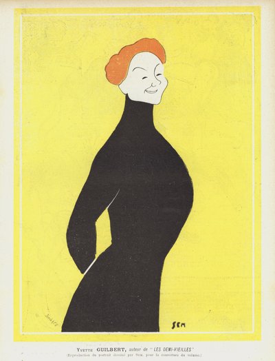 Yvette Guilbert , francouzská kabaretní zpěvačka a herečka. Ilustrace pro Le Rire od Sem