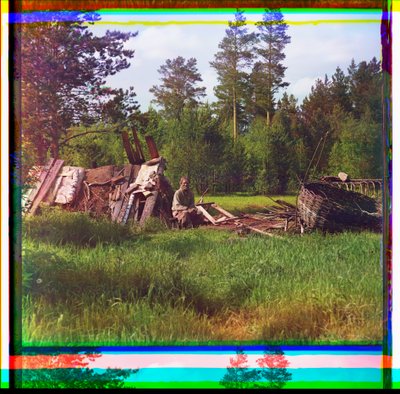 Chata osadníků, oblast pohoří Ural, Rusko od Sergei Mikhailovich Prokudin Gorskii