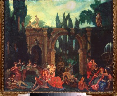 Přípravná výzdoba pro hru ""Le Decameron"" od Giovanniho Boccaccia (Jean Boccace od Sergei Yurevich Sudeikin