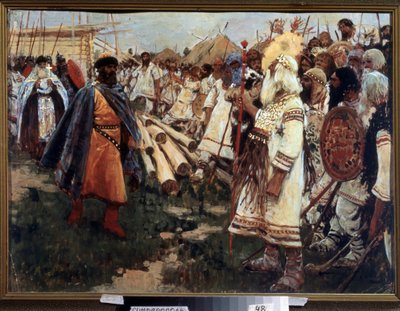 ""Křesťanství a pohanství"" Christianizace Ukrajiny - Alegorie dvou náboženství tváří v tvář - Obraz Sergeje Ivanova (1864-1910) 1909 Regionální muzeum umění, Simferopol od Sergej Vasilevic Ivanov