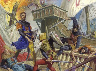 Marco Polo zajatý Janovem, 20. století (kvaš na papíře) od Severino Baraldi