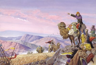 Marco Polo na dlouhé cestě do Kataje, 20. století (kvaš na papíře) od Severino Baraldi