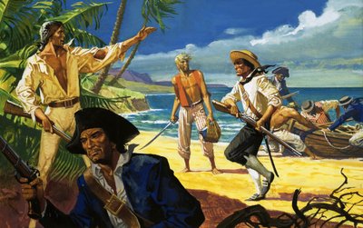 Vzbouřenci z lodi Bounty přistávají na ostrově Pitcairn od Severino Baraldi