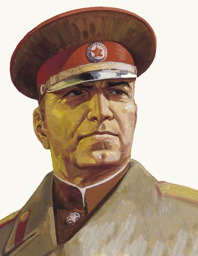 Ruský generál Georgi Žukov (kvaš na papíře) od Severino Baraldi