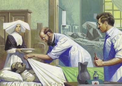 Žlutá zimnice zabíjející dělníky na Panamském průplavu (kvaš na papíře) od Severino Baraldi
