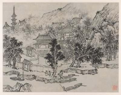 Dvanáct pohledů na Tiger Hill, Suzhou: Pohled do dálky na Tiger Hill z kotviště kanálu od Shen Zhou