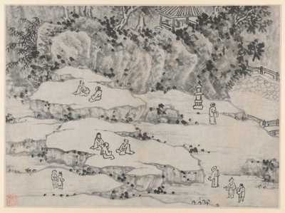 Dvanáct pohledů na Tiger Hill, Suzhou: The Nodding Stone Terrace, Tiger Hill a Thousand-Man Seat od Shen Zhou