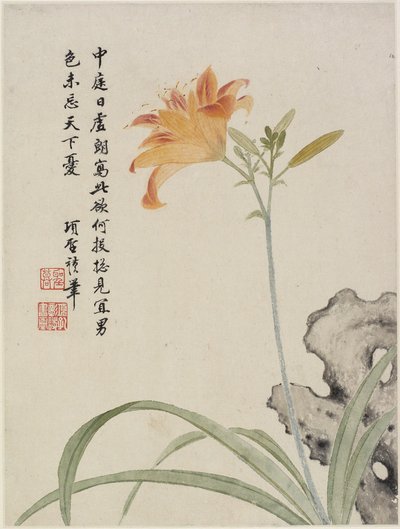Day-Lily from a Flower Album of Ten Leaves, 1656 (inkoust a barva na papíře) od Shengmo Xiang