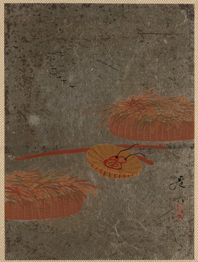 Květinové koše a farmářský klobouk, ca. 80. léta 19. století. od Shibata Zeshin