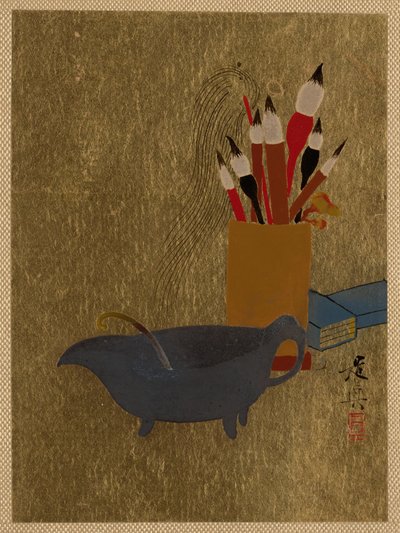 Kessel und Kiste mit Pinseln od Shibata Zeshin