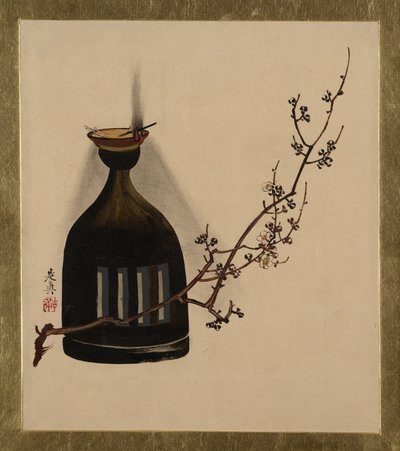 Lakované obrazy různých předmětů: Švestková ratolest s olejovou lampou, 1882. od Shibata Zeshin