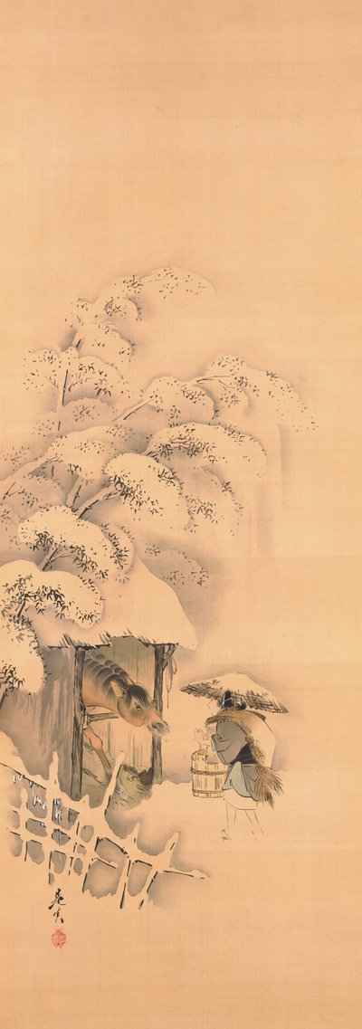 Hra nó Hachinoki, jedna ze tří od Shibata Zeshin