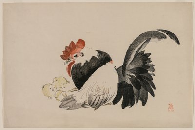 Kohout, slepice a kuřata, c. 80. léta 19. století. od Shibata Zeshin