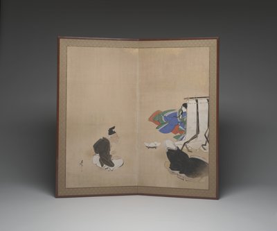 Příběh o bambusové řezačce (tuš, barva a zlato na papíře) od Shibata Zeshin