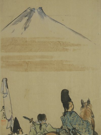 Travelers near Mount Fujiyama, c.1872 (inkoust & wc na papíře) od Shibata Zeshin