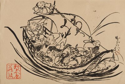 Dřevotisk - Takarabune, c19. století od Shigematsu Enrosai