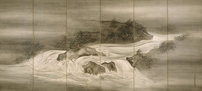 Říční krajina se světlušky, 1874 od Shiokawa Bunrin