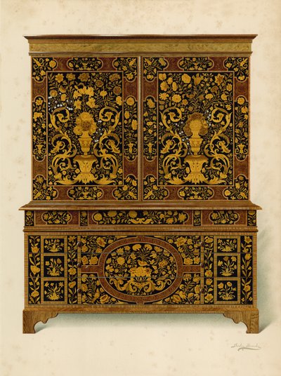 Cabinet Press vykládaný intarziemi, majetek markýze z Exeteru (chromolitho) od Shirley Charles Llewellyn Slocombe