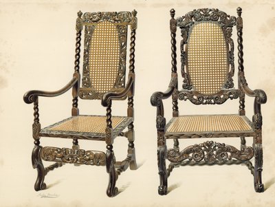 Židle, majetek P Macquoida; Židle, majetek Arthura S Copea (chromolitho) od Shirley Charles Llewellyn Slocombe