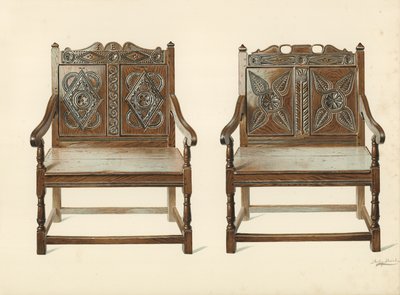 Oak Double Chairs (Welsh), majetek H Clarence Whaite (chromolitho) od Shirley Charles Llewellyn Slocombe