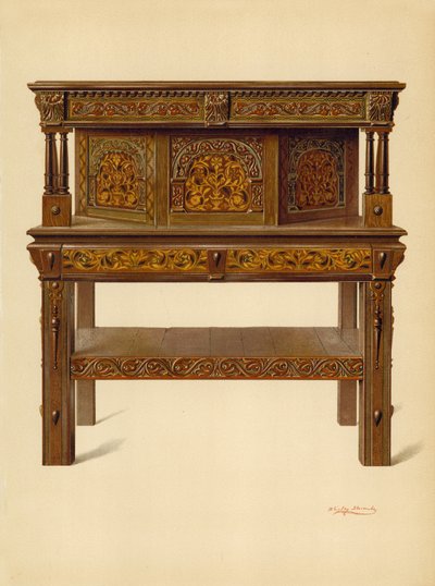 Oak Standing Buffet, majetek Edwarda Quiltera (chromolitho) od Shirley Charles Llewellyn Slocombe
