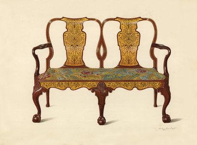 Ořechová pohovka vykládaná markýzou, majetek Percyho Macquoida (chromolitho) od Shirley Charles Llewellyn Slocombe