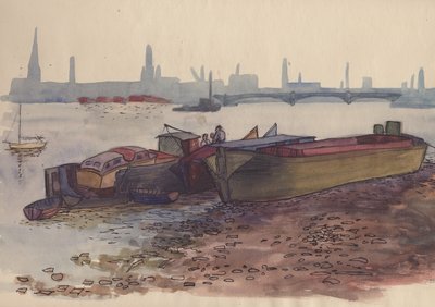 Čluny na Temži v Londýně, 1951. od Shirley Markham