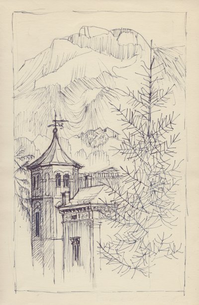 Kostel a hory, Itálie, c1950. od Shirley Markham